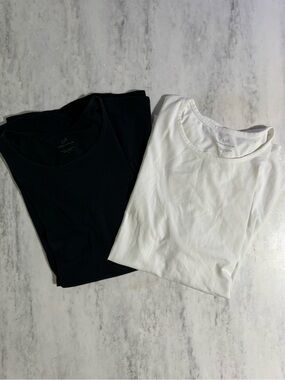 Set of 2 - J. Jill Progress Shirttail Crewneck Tee Pima Black & White size XL